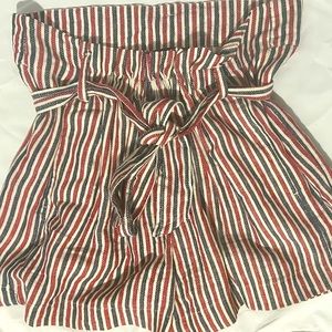 Indigo Rein Red White & Blue Self Belt Paper Bag Waistline Shorts